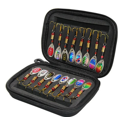 16pcs/set Spinners Spoon Fishing Lure Kit Hard Metal Spinner Baits Set with Tackle Bag for Bass Trout Salmon