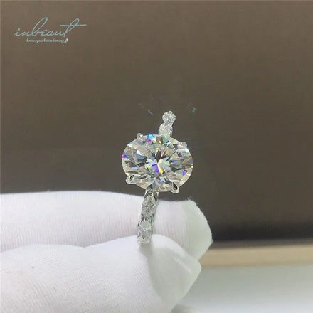 Silver 925 Original 2 Carat Brilliant Cut Diamond Test Past D Color Oval Moissanite Wedding Ring for Women Gift Fine Jewelry