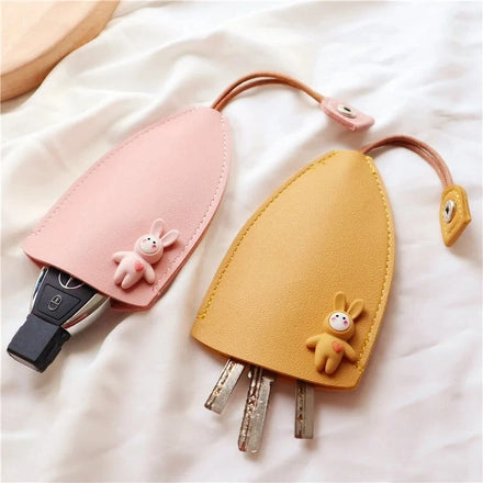Mini PU Leather Pull-Out Keys Pouches with Keychain Large Capacity Car Key Case