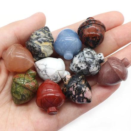 Natural Crystal Agate Hazelnut Acorn Stone Pine Cone Creative Carving Mini Fruit Ornaments for Desktop Home Decoration