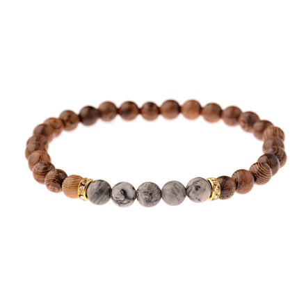 Gold Plated Trendy Classic Brown Wooden Small Beads Bracelet Unisex Handmade Wedding Gift Jewelry Buddhism