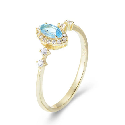 Trendy Bridal Jewelry Marquise Topaz Psj S925 Sterling Silver 14k Gold Plated CZ Zircon Engagement Bands Rings for Ladies