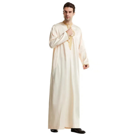 1633 Solid Islamic White Arab Men Robe Clothes Floor-Length / Maxi Standard Men Home Wear Sport Pajamas