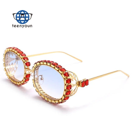 Teenyoun Ladies Retro Steam Punk Hollow Metal Ellipse Technology Sensor Diamond Custom Logo 2023 Sun Glasses Sunglasses