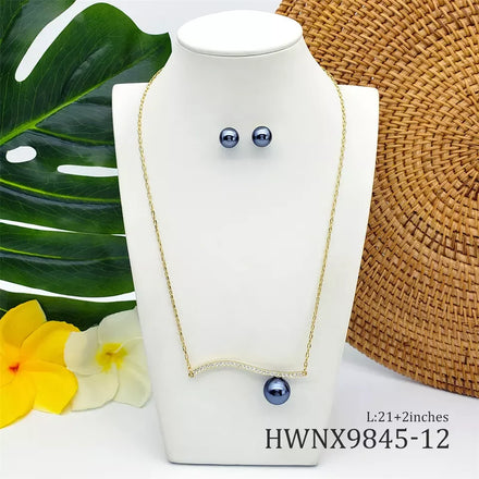 Fashion Hawaiian Pearl Beads Diamond Jewelry Earring and Necklace Set Jewelry Wholesale for Women