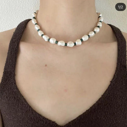 Handmade Non Tarnish Stainless Steel Baroque Pearl Beaded Necklace Vintage Fresh Water Pearl Necklace