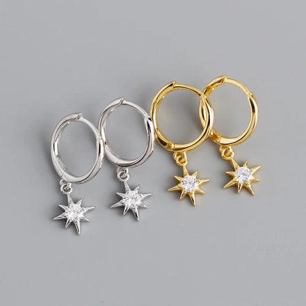 Star Shape 925 Sterling Silver Women Earring 18K Gold Plated Cubic Zirconia Star Style Party Gift Earrings