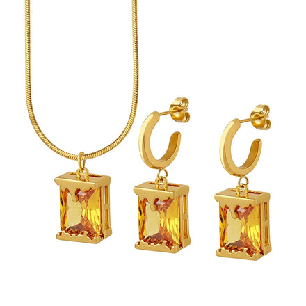 Personalized Lava Volcanic Shape Pendant Stainless Steel Jewelry Zircon Earrings Necklace Sets
