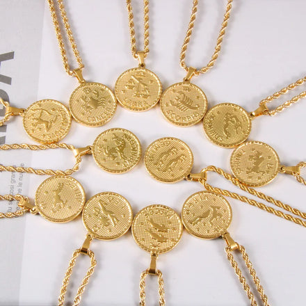 2023 Ins Rope Chain Necklace Stainless Steel Round Pendant Necklace 12 Star Sign Necklace