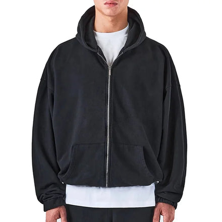OEM Custom Men's Full Face Solid Winter Zip Hooded Hoodie 100% Cotton Breathable Anti-shrink French Terry Oversized