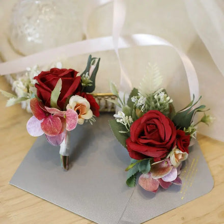 A-1280 Flower Satin Ribbon Corsage Gift Decoration Flower Wedding Artificial Red Roses Silk Wrist Corsage Flower