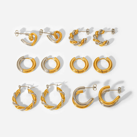 Fashion 18k Gold Plated Stainless Steel Gold Silver Interchange Geometric Hoop Earrings for Women