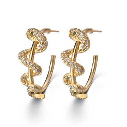 Wholesale Korean Style Stainless Steel Snake Earrings Popular Fashion Snake Shaped Ring ZirconTime 18k Gold Plated Earrings