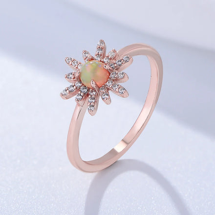 Inspired Natural Stone Opal Sunflower Jewelry Psj S925 Sterling Silver Rose Gold Plated CZ Zircon Gemstone Rings for Women Girls