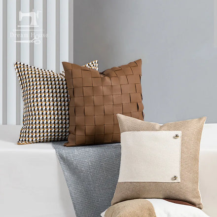 Modern American Light Luxury Coffee Color Polyester Patchwork Pillow Covers Sofa Cushion Cases for Hotel Homestay Living Room