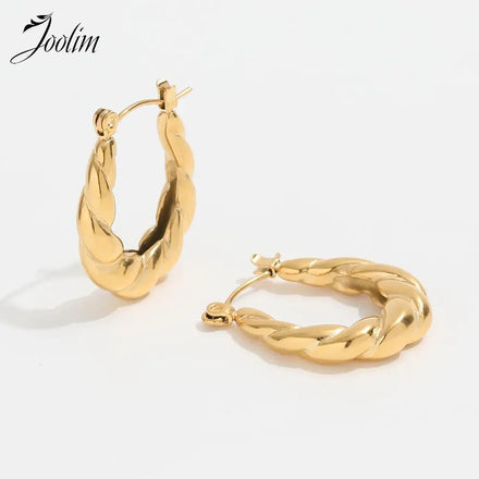 Fenny Permanent Chunky Twisted Rope Dangle Hoop Earring for Women No Fade Wholesale Stainless Steel Ladies Jewelry