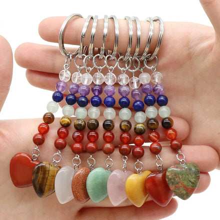 Natural Healing Crystal Seven Chakra Colorful Stone Love Pendant Key Chain Hanging Accessories Case Hanging Diy Keychain