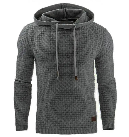 New Hot Men's Sweatshirt Gym Long Sleeve Drawstring Hooded Plaid Jacquard Pullover Hoodies