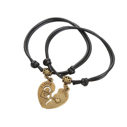 Valentine's Day Gift Handmade love Key Lock Charm Bracelet I love You Splicing Heart Charm Couple Bracelet Set