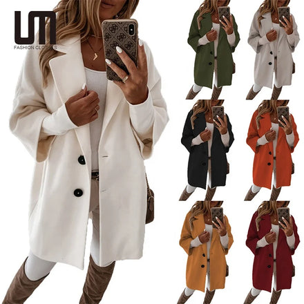 OEM Fashionable Women Plus Size Pockets Outerwear Overcoat Loose Vintage Coat