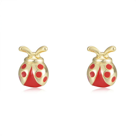 Cute Letter Ladybug Insects Kids Jewelry Discoloration Psj S925 Sterling Silver 14k Gold Plated Enamel Stud Earrings for Girls