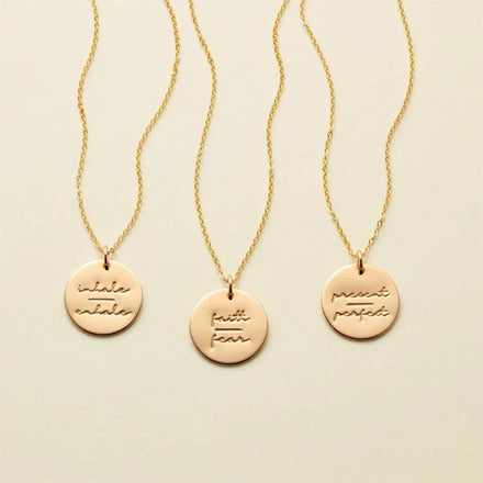 Creative Inspirational Words Necklace Stainless Steel Gold Plated Faith Over Fear Disc Pendant Necklace for Men Women