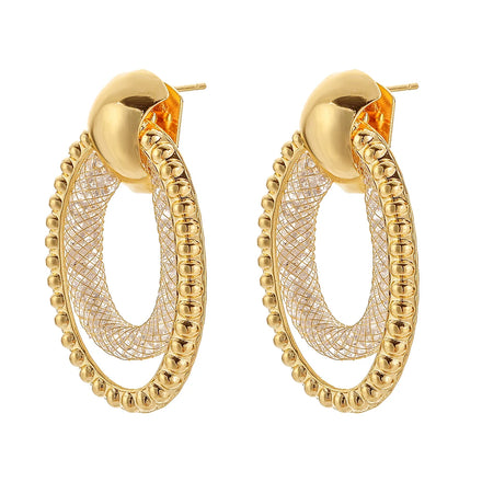 Neulry Fashion Jewelry Wholesale New Women Metal Wire Mesh Inlaid Zircon O Circle Hypoallergenic Fancy Earrings