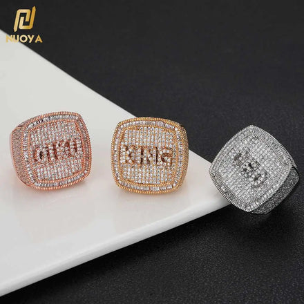 Hip Hop Personalised Custom Name Ring Bling CZ Stone Square Shape Letter Rings for Women Men