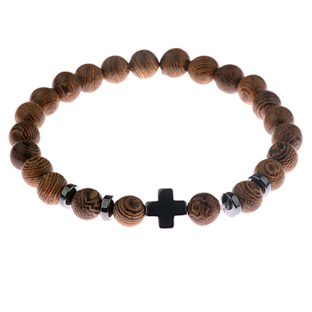 Gold Plated Bohemian Style Natural Sandalwood Beads Bracelet Men's Cross Prayer Wood Bracelet for Women's Gift