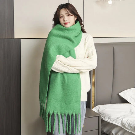 Luxury Cashmere Womens Scarf Winter Thick Warm Solid Cape Wraps Female Bandana Pashmina Long Tassel Female Foulard Thick Shawl