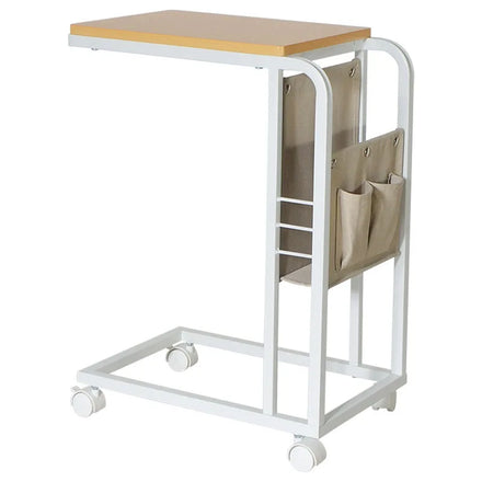 C Shaped End Table with Storage Bag Top C Side Rack Outlets Sofa Side Table with Storage Shelf and Drawer Wheels Salon Trolley