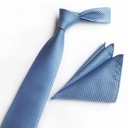 Newest Style Holiday Present Silk Plaid Tie Pocket Squares Set Necktie Hanky Men Dark Blue Wedding Accessories Office Cravat