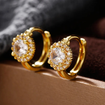 Huitan Luxury Diamond Cubic Zirconia Hoop Ear Rings for Girls Women Iced Out Silver Gold Plated Stud Bling Bling Earrings