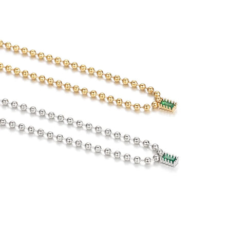 Wholesale Fashion Jewelry Gold Plated Round Bead Chain Necklace Emerald Square Zircon Pendant Necklace for Women