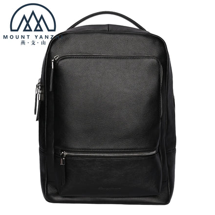New Fashion Custom Logo Black Waterproof Genuine Leather RFID Polyester Portable Business Travel Laptop Backpack for Men Women