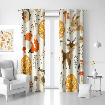 Custom Cartoon Animal Printed Polyester Blackout Window Curtains Valances for Kids' Bedroom Modern Style Grommet French Window