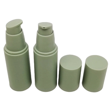 Promotional Cosmetics Bottle Matte Green 15ml 30ml 50ml Plastic Packaging Bottle with Airless Pump Lotion Bottle Soft Tube Set