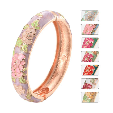 Daili 518146 Chinese Classic Style Custom Gold Plated Flowers Bangle 14 mm Wide Bangle Bracelet Flower Bracelets for Girls