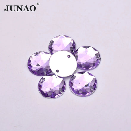 JUNAO 8mm 10mm Acrylic Crystals With Hole 2000pcs Wholesale Round Beads Sew on Rhinestones Flatback for Clothing