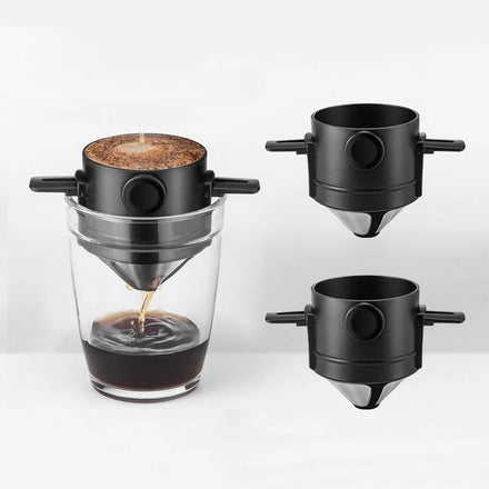 Portable 304 Stainless Steel Double Layer Funnel Telescopic Drip Free Filter Paper Folding Coffee Filter