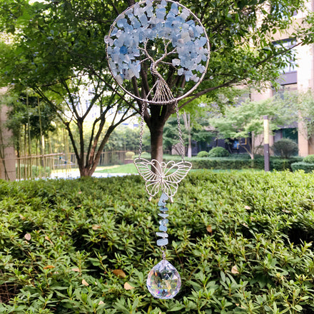 Beautiful Healing Crystal Stone Suncatcher Jewelry Handmade Tree of Life Ball Pendant Macrame Hanging Dream Catchers Decoration