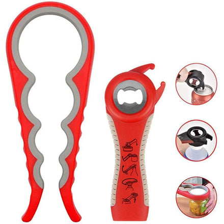 2 Packs Plastic Multi-Function Kitchen Tool Manual Adjustable 4-in-1 Easy Grip Jar Lid Flat Shape-for Opening Beer Cans Bottles