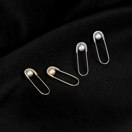 Paper Clip Dainty Fashion Minimalist Jewelry 925 Sterling Silver Pearl Drop Earrings Women