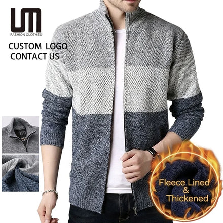 OEM Service Wholesale Men's Thick Knitted Cardigan Sweater Coat Winter Warm Fashion Casual Oversized