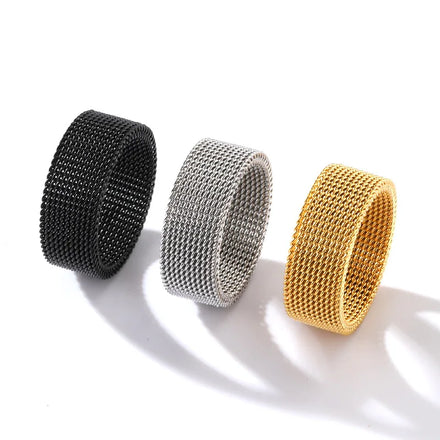 Hot Sale Punk Round Stretchable Mesh Finger Rings Black Silver Gold Plated Deformable Stainless Steel Grid Rings