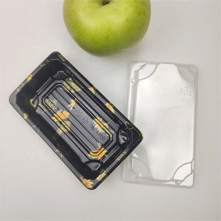Hot Sale Color Disposable Japanese Plastic Printing Food Sushi Tray Container With Anti-fog Lid