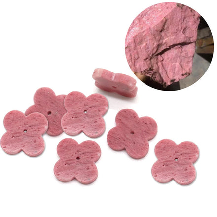 Wholesale 8mm to 18mm Natural pink Rhodonite Four Leaf Clover Stone with Middle Hole