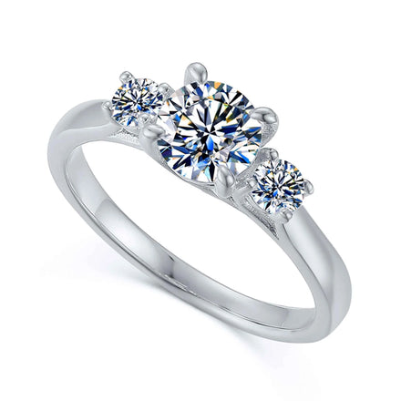 Wholesale Trendy Women Jewelry S925 Sterling Silver Rhodium Plated Three Stone Round CZ Engagement Promise Ring Fine Finger Ring