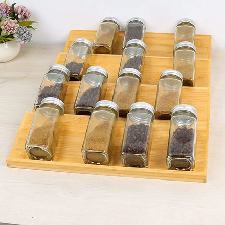 Adjustable Expandable Drawer Cabinet Bamboo Spice Rack Caddy Condiment Wood Seasoning Organizer Tray