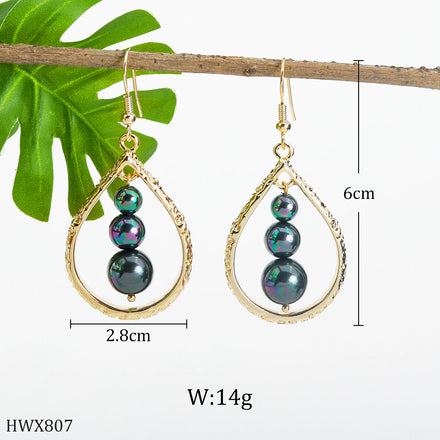 Hot Wholesale Hawaiian Style Jewelry Alloy Water Drop Shaped Shell Pearl Earrings for Women